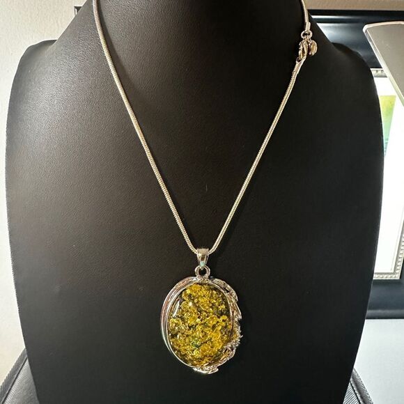 Monster Amber composite pendant, silver plated metal w/ 16", thick snake chain! - Picture 15 of 15